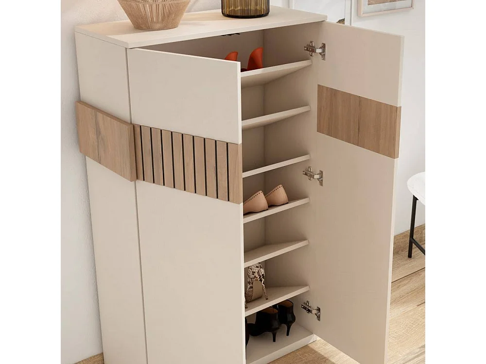 Schuh Schrank Schuhgarderobe in Weiß und Holz Braun