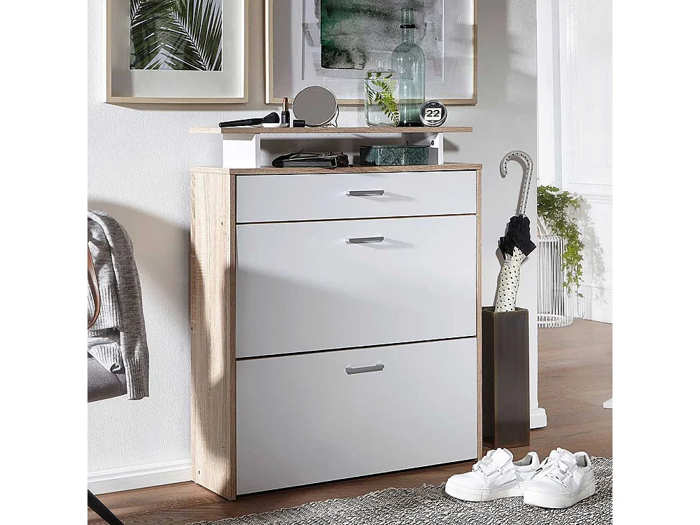 Garderobenschuhschrank mit Ablage in Weiß Sonoma-Eiche