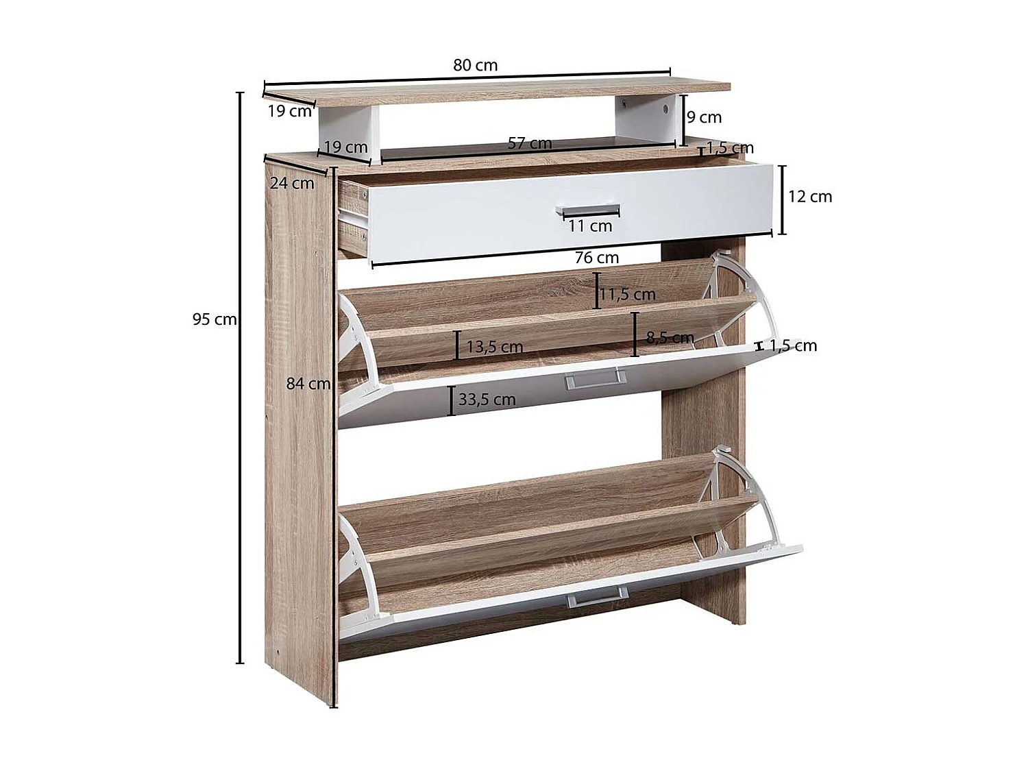 Garderobenschuhschrank mit Ablage in Weiß Sonoma-Eiche
