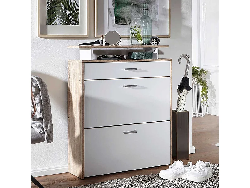 Garderobenschuhschrank mit Ablage in Weiß Sonoma-Eiche