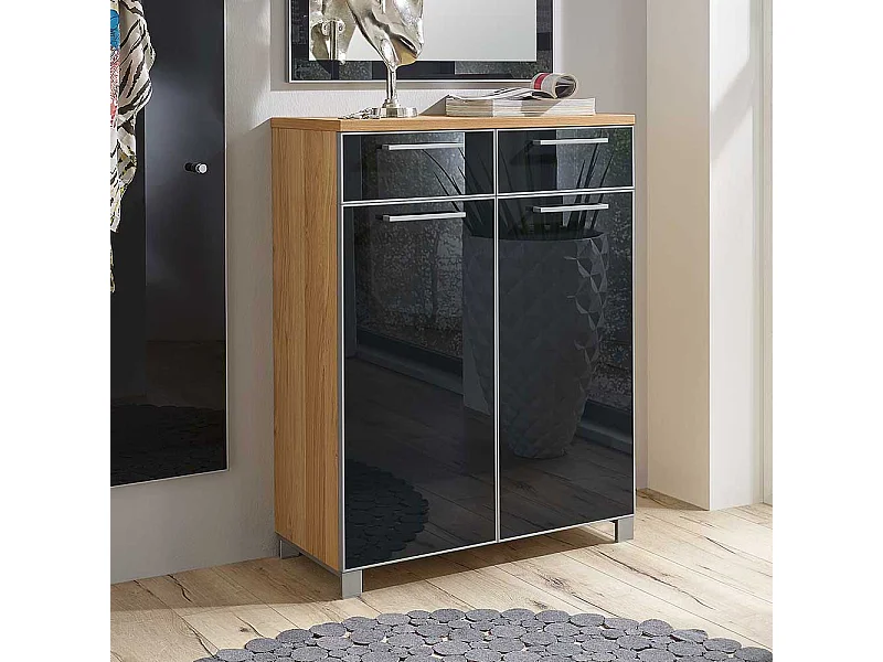 Schuhschrank in Anthrazit Glas beschichtet Eiche Bianco