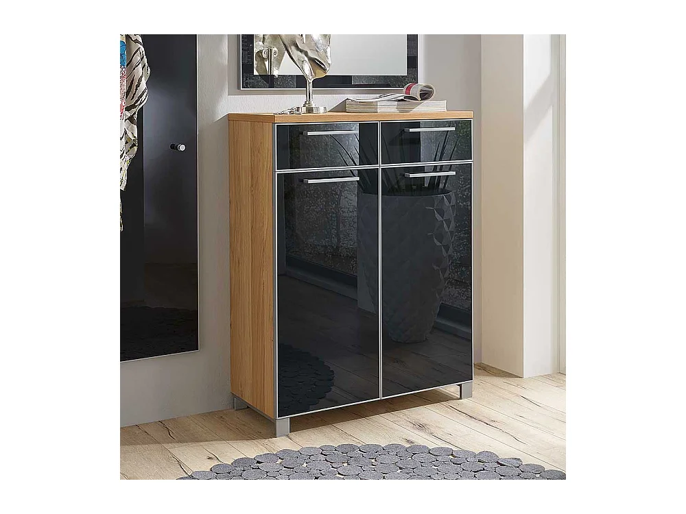 Schuhschrank in Anthrazit Glas beschichtet Eiche Bianco