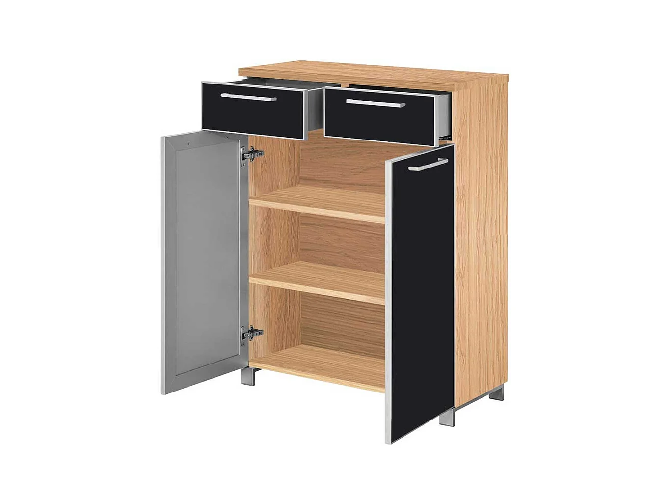 Schuhschrank in Anthrazit Glas beschichtet Eiche Bianco