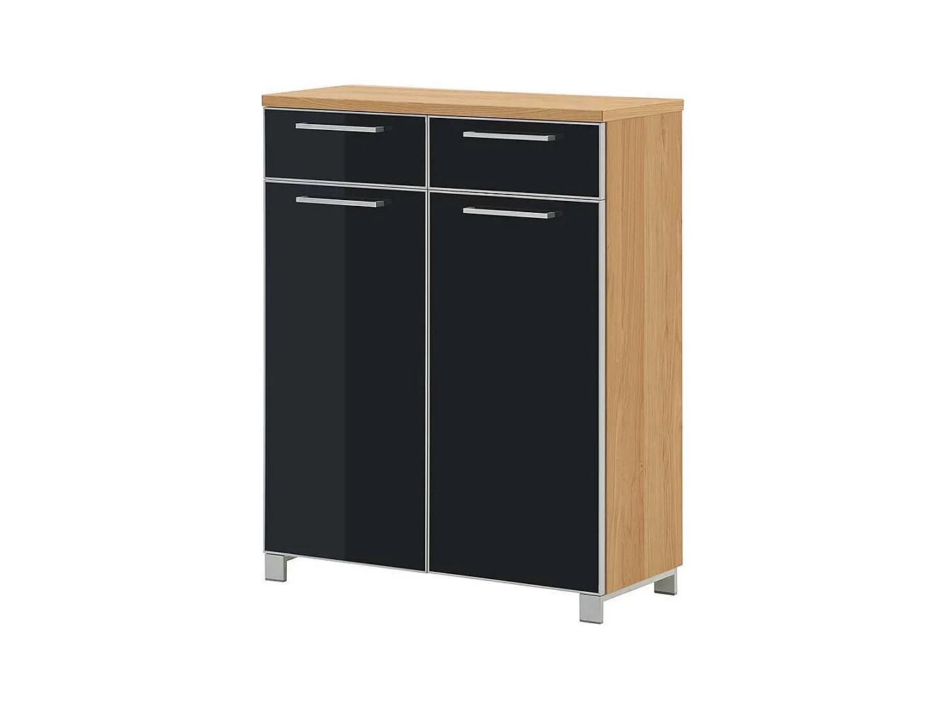 Schuhschrank in Anthrazit Glas beschichtet Eiche Bianco