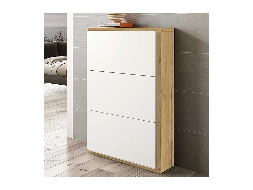 Schuhschrank in Weiß und Wildeichefarben 120 cm hoch