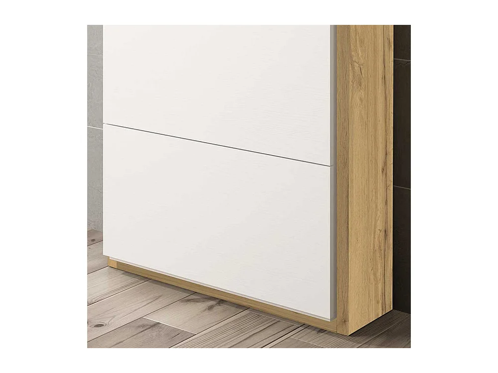 Schuhschrank in Weiß und Wildeichefarben 120 cm hoch