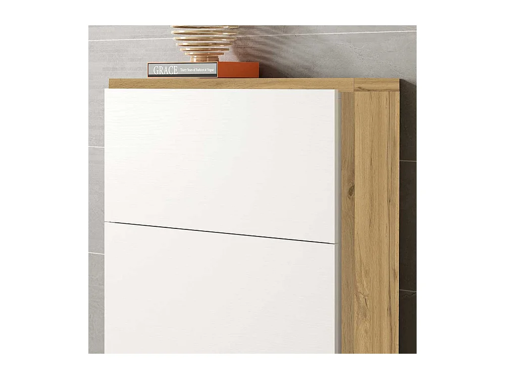 Schuhschrank in Weiß und Wildeichefarben 120 cm hoch