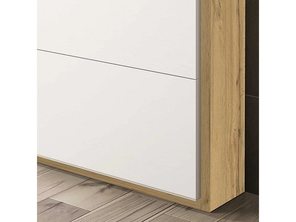 Schuhschrank in Weiß und Wildeichefarben 120 cm hoch