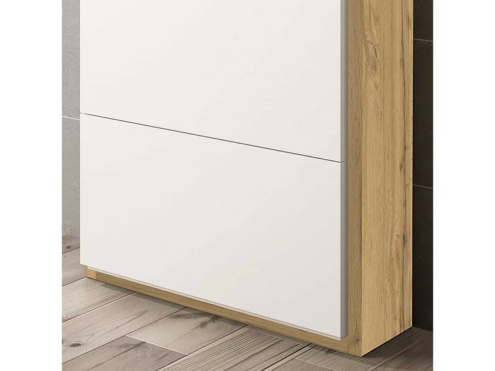 Schuhschrank in Weiß und Wildeichefarben 120 cm hoch