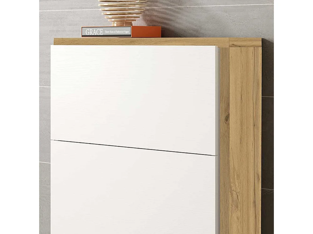 Schuhschrank in Weiß und Wildeichefarben 120 cm hoch