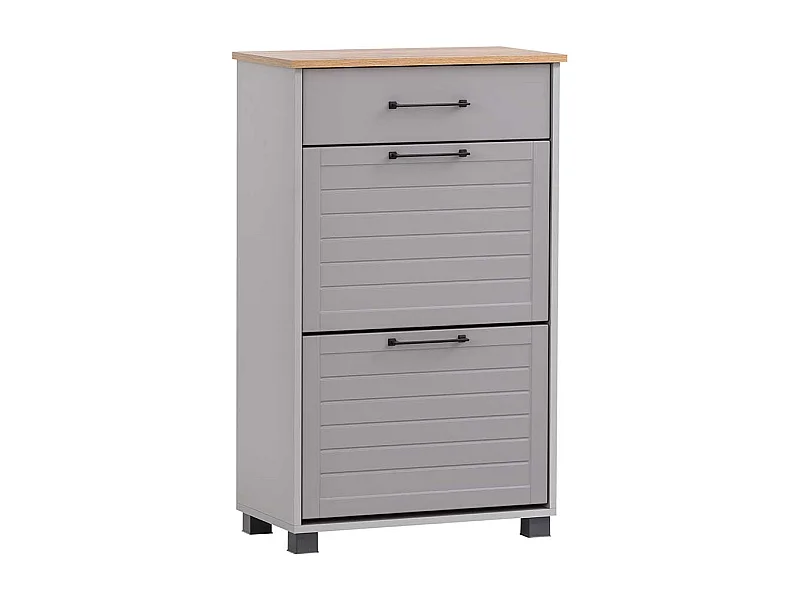 Schuhgarderobe Kommode im Landhausstil Platingrau und Eichefarben