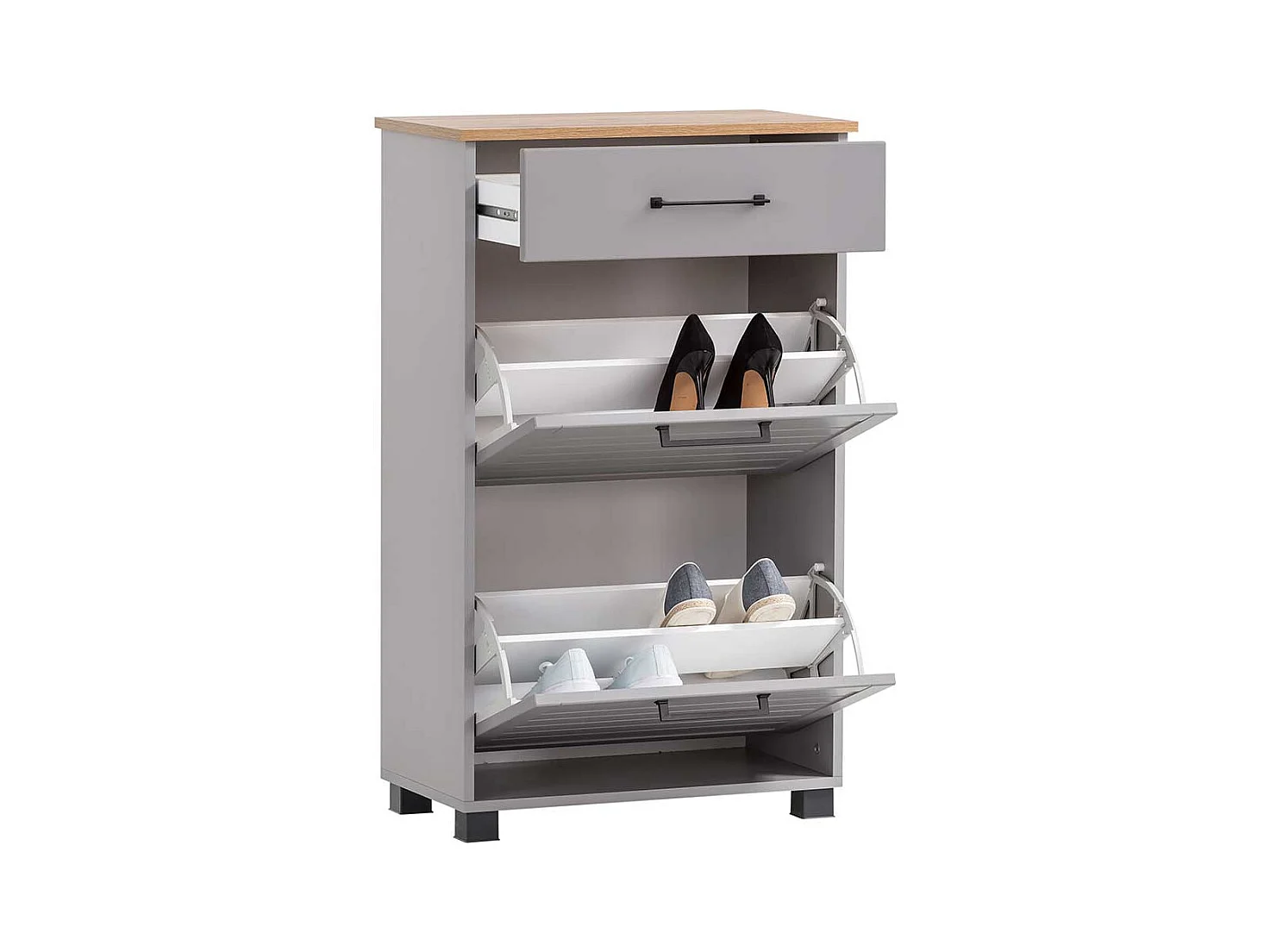 Schuhgarderobe Kommode im Landhausstil Platingrau und Eichefarben