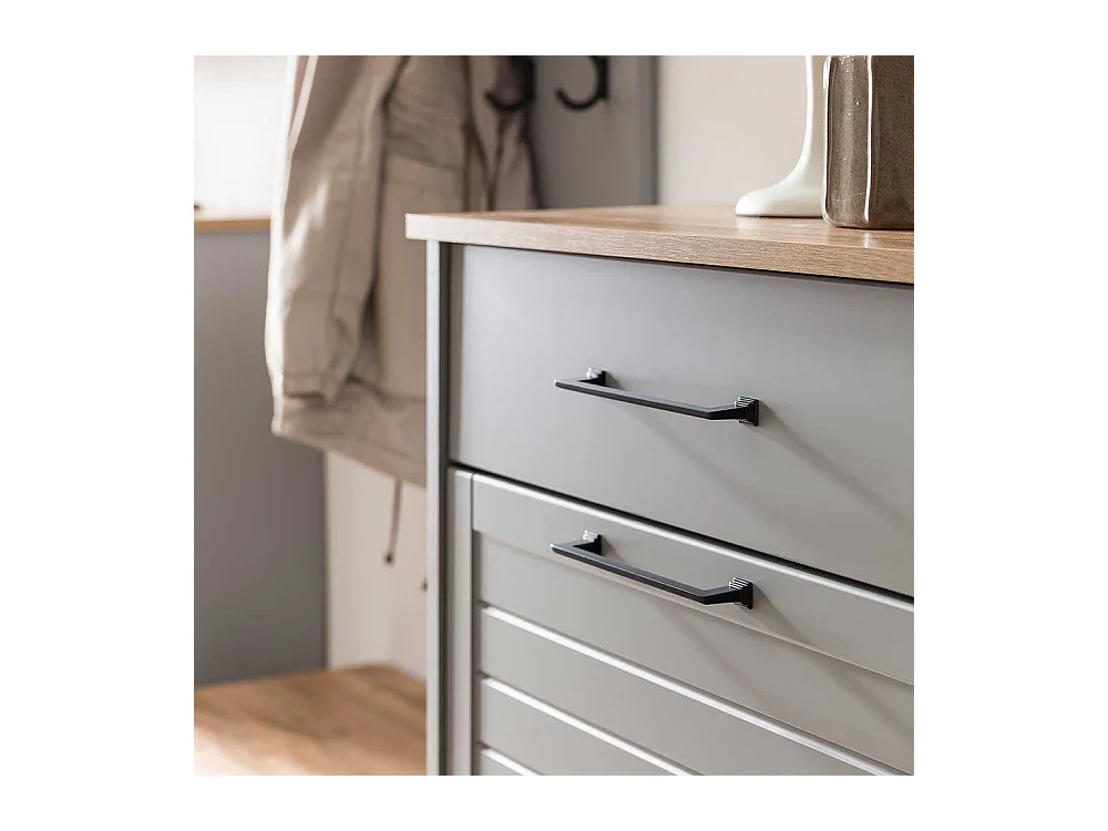 Schuhgarderobe Kommode im Landhausstil Platingrau und Eichefarben