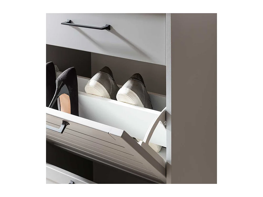 Schuhgarderobe Kommode im Landhausstil Platingrau und Eichefarben