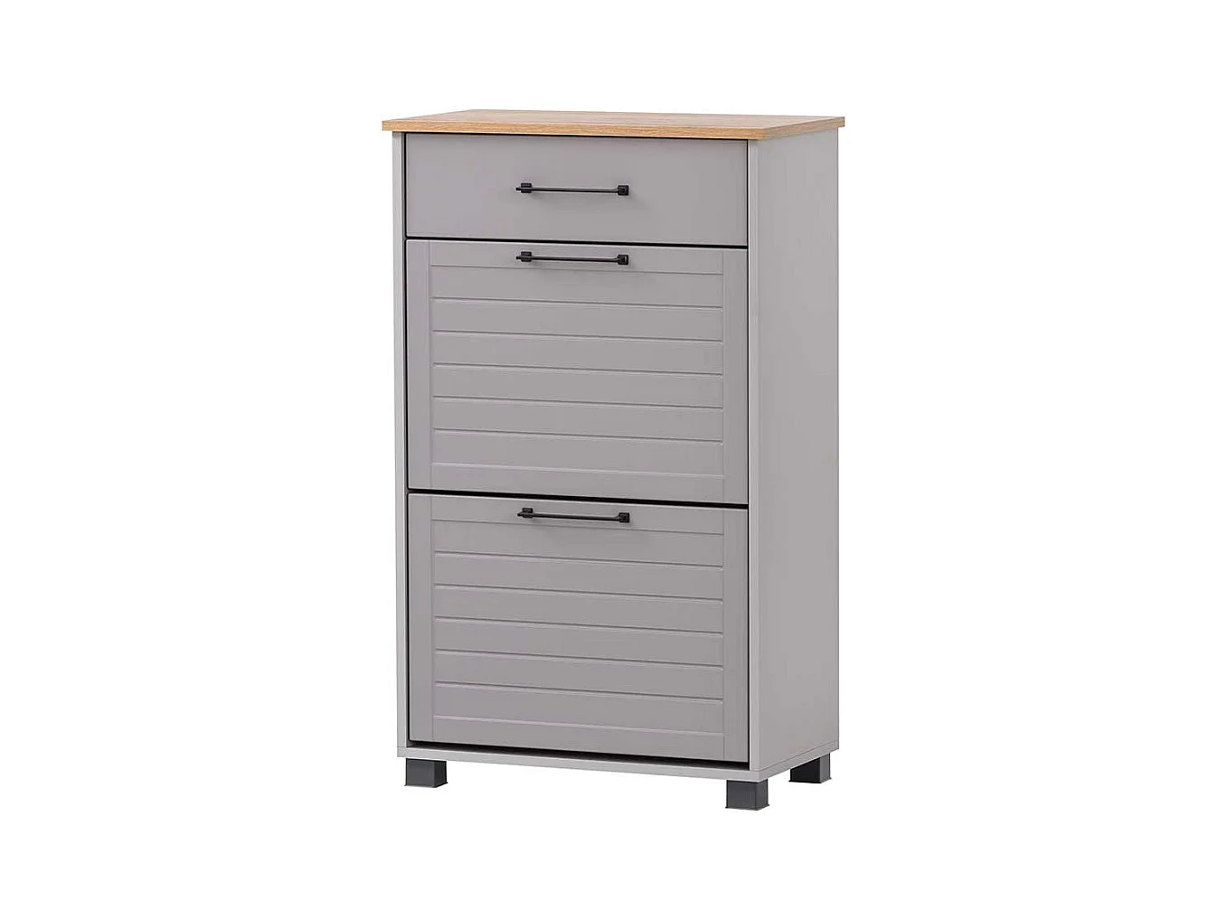 Schuhgarderobe Kommode im Landhausstil Platingrau und Eichefarben