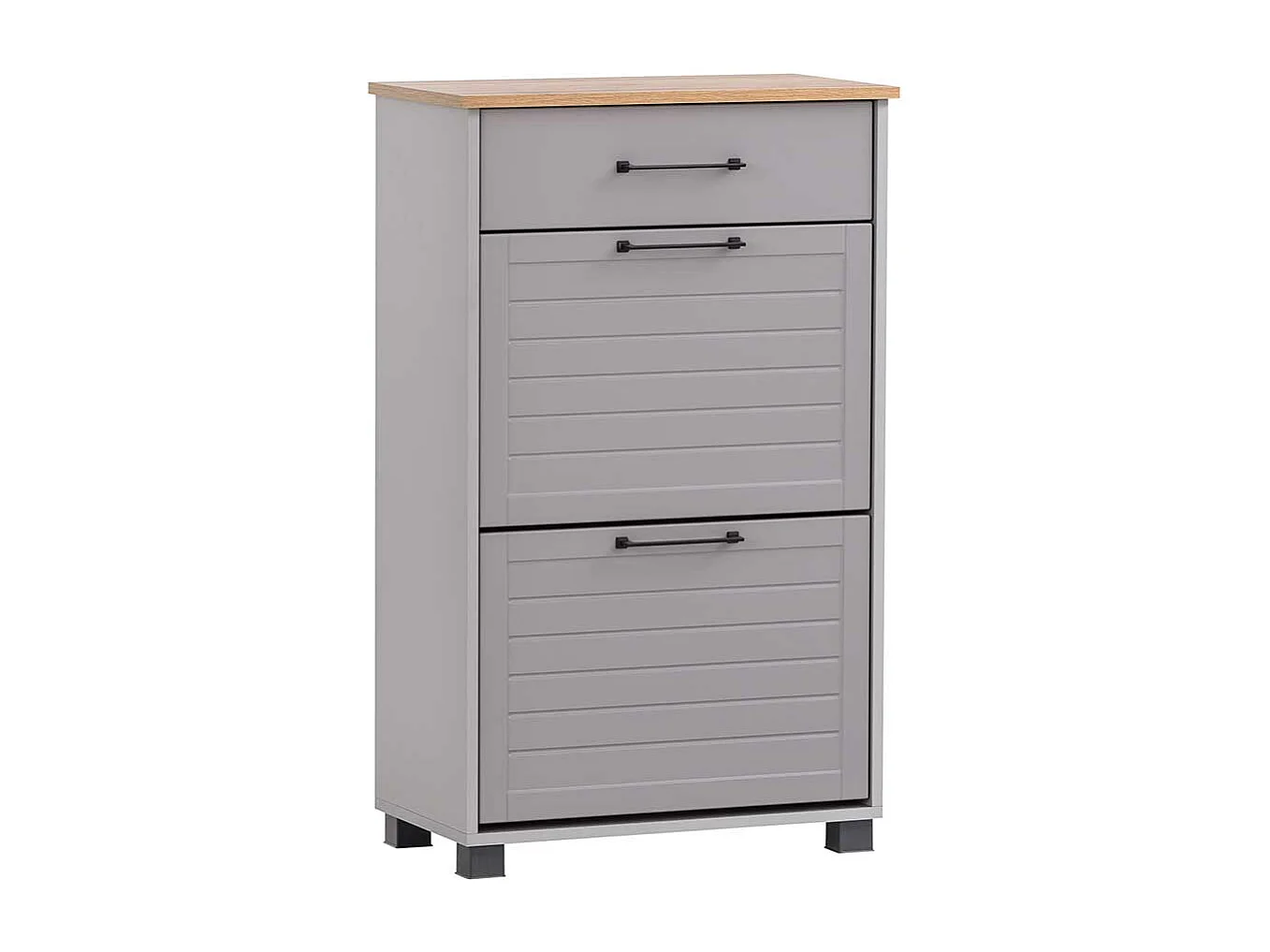 Schuhgarderobe Kommode im Landhausstil Platingrau und Eichefarben