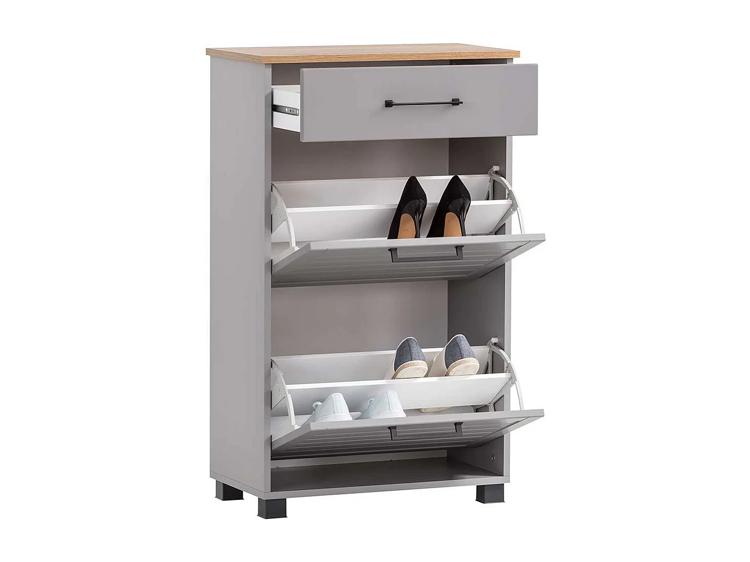 Schuhgarderobe Kommode im Landhausstil Platingrau und Eichefarben