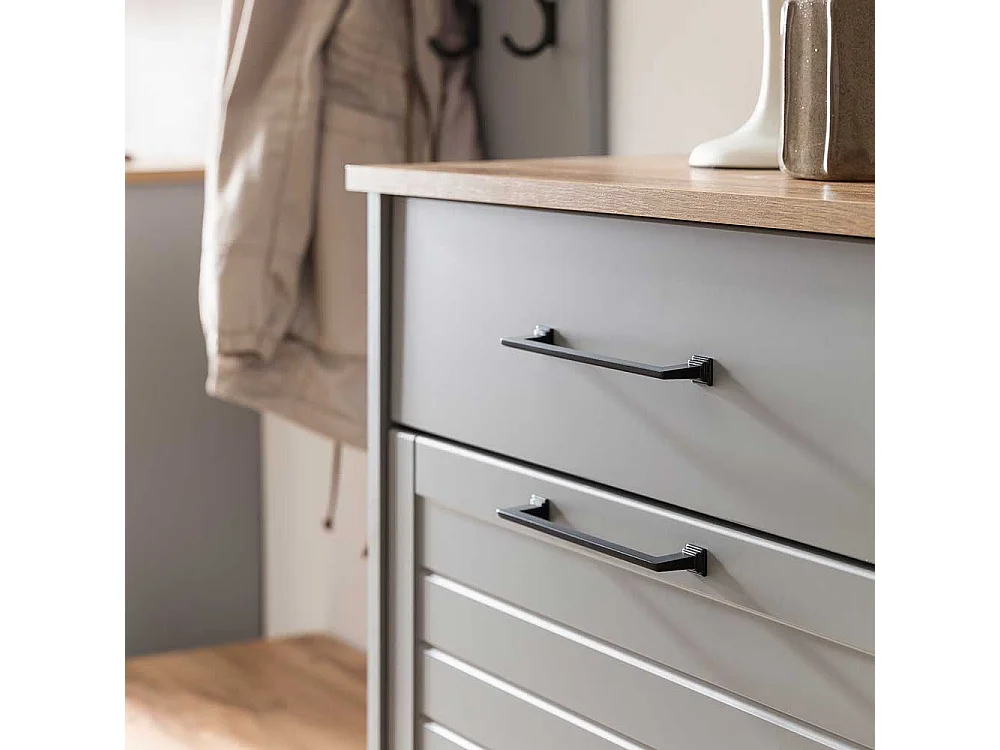 Schuhgarderobe Kommode im Landhausstil Platingrau und Eichefarben