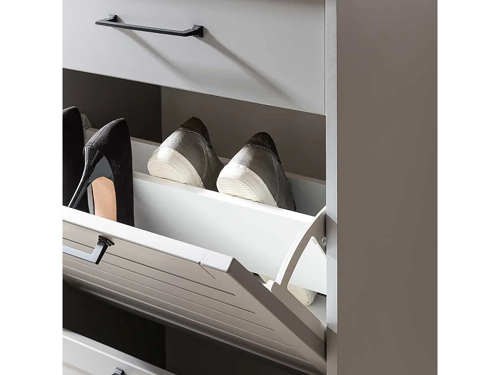 Schuhgarderobe Kommode im Landhausstil Platingrau und Eichefarben