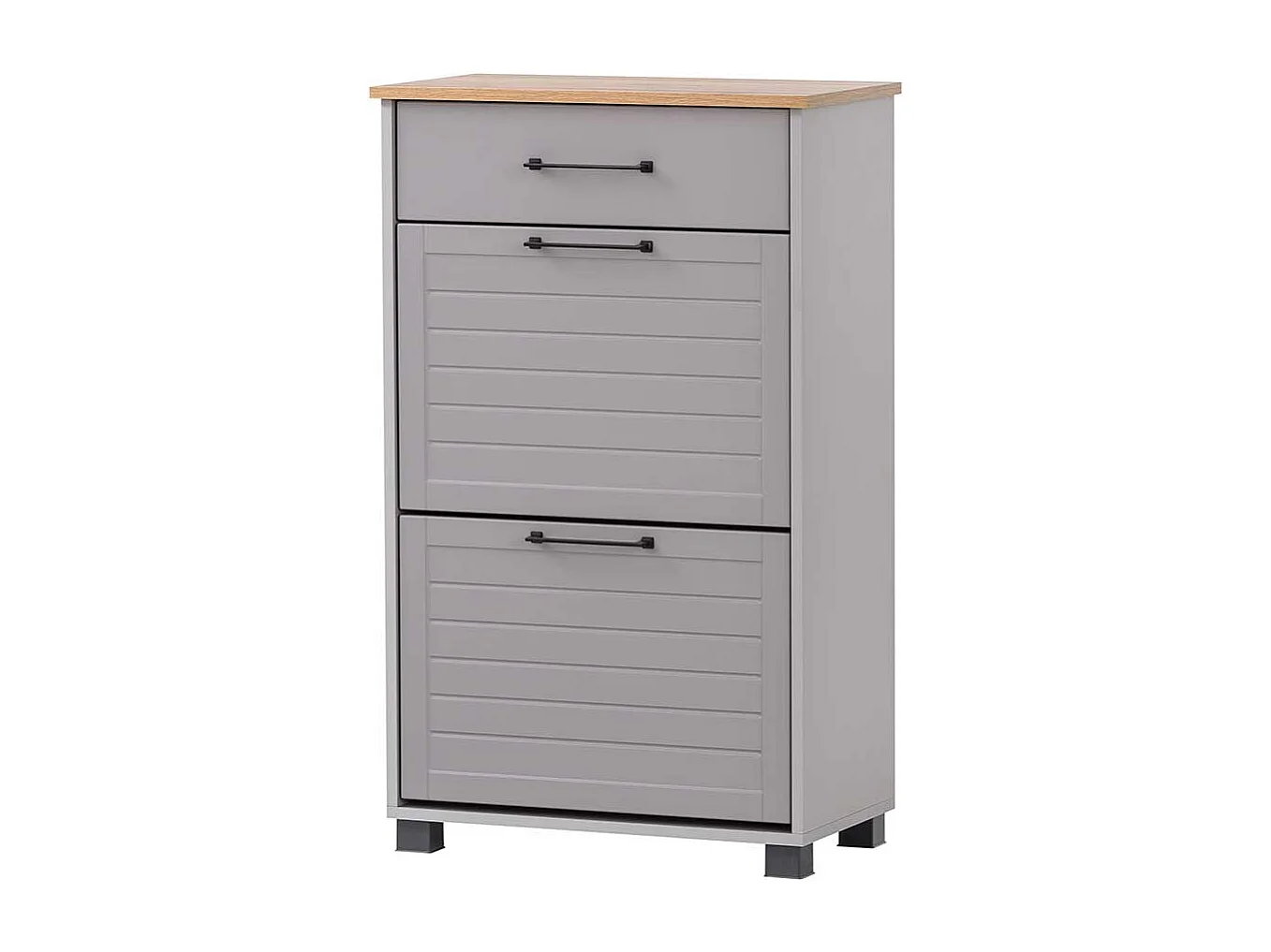 Schuhgarderobe Kommode im Landhausstil Platingrau und Eichefarben