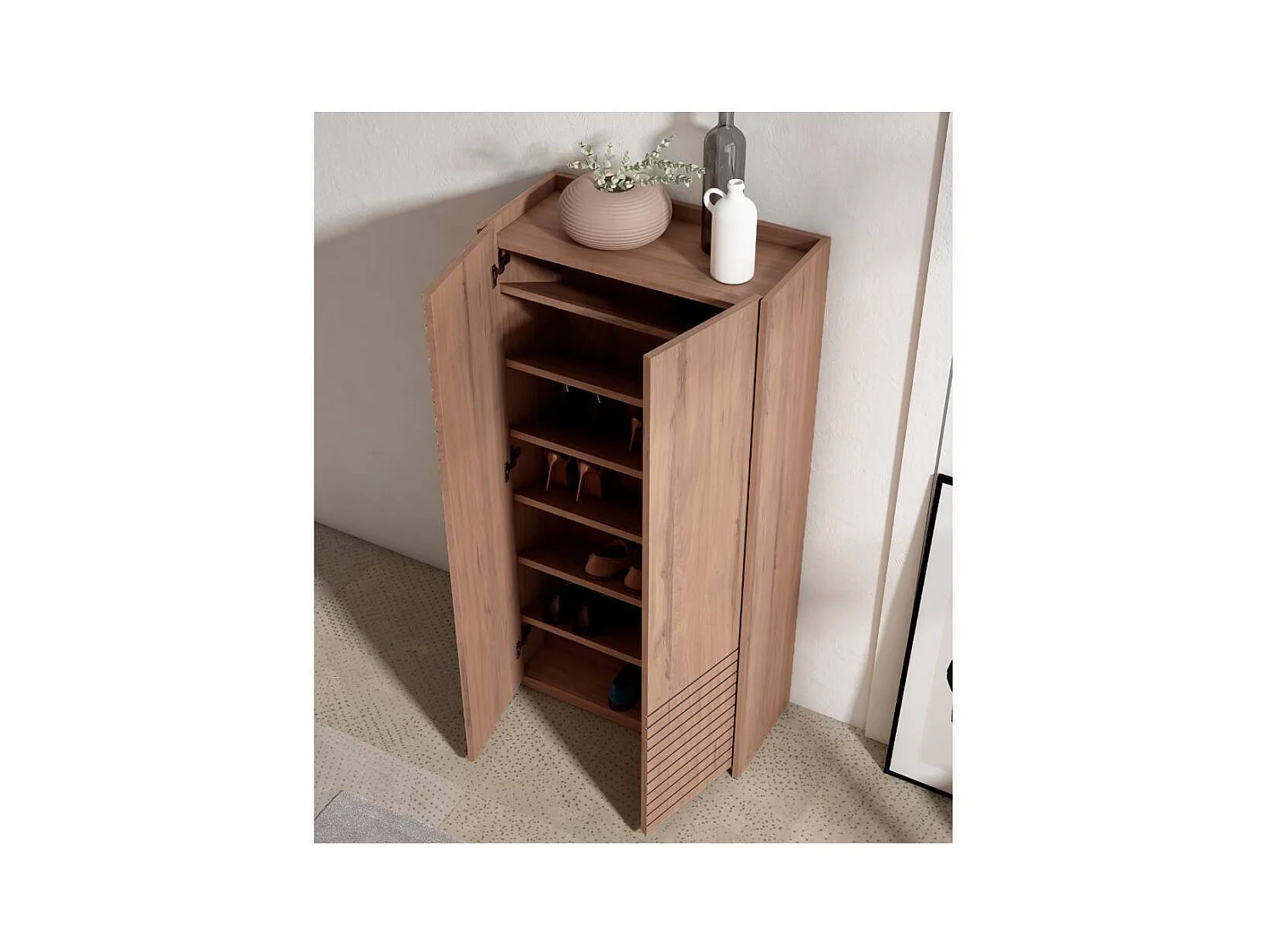 Garderobenschuhschrank Schuh Schrank mit Drehtüren in Holz Braun