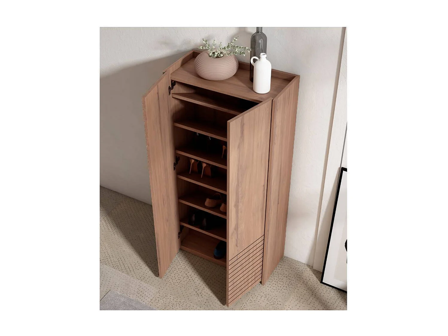 Garderobenschuhschrank Schuh Schrank mit Drehtüren in Holz Braun