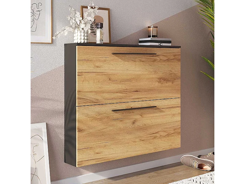 Garderobenschuhschrank in Wildeichefarben Anthrazit