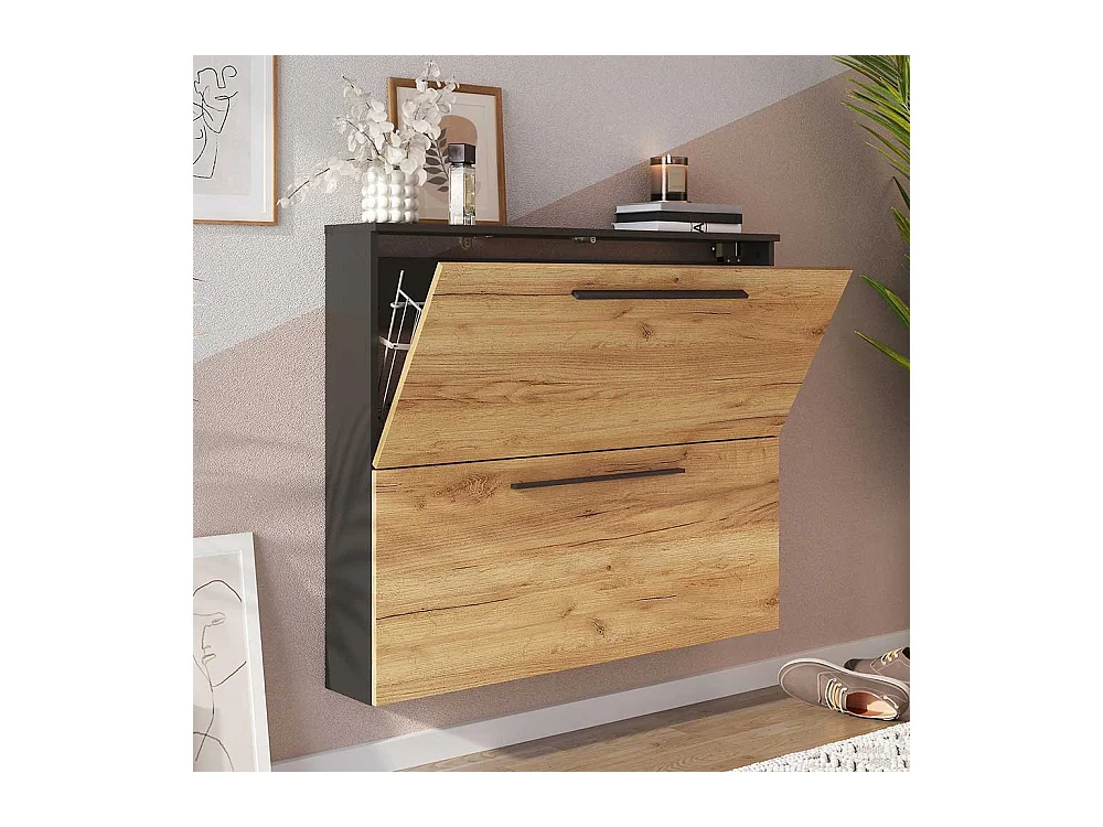 Garderobenschuhschrank in Wildeichefarben Anthrazit