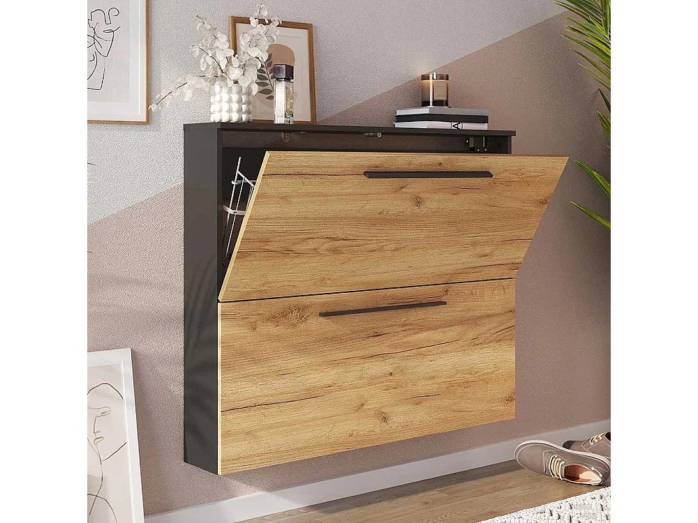 Garderobenschuhschrank in Wildeichefarben Anthrazit