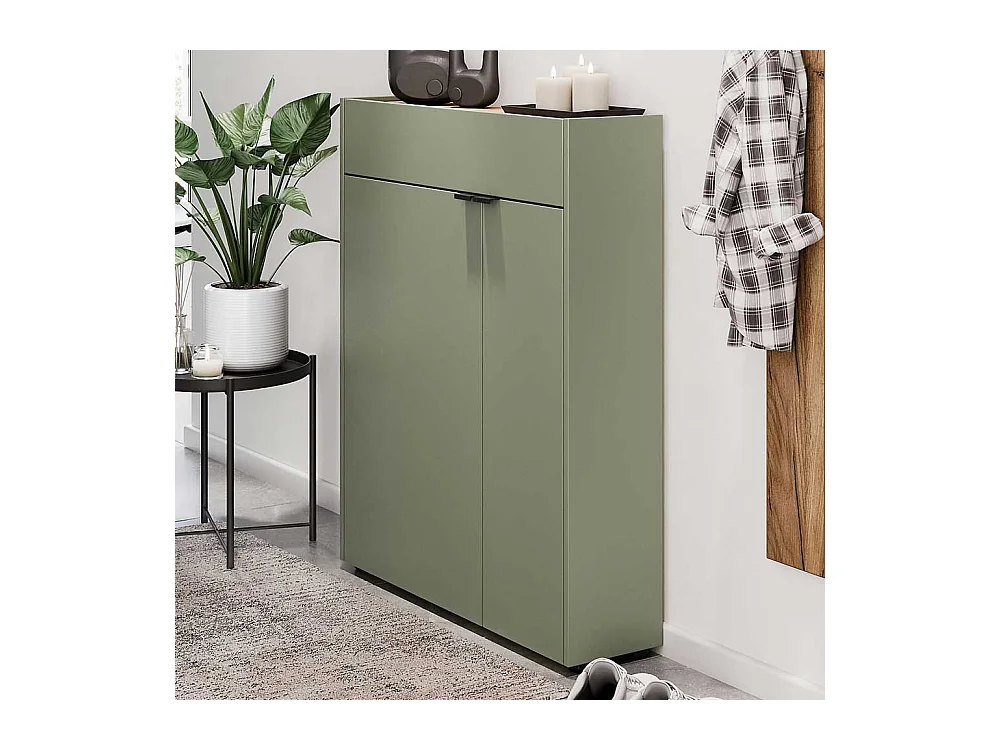 Schuhschrank Schuh Schrank in Graugrün mit Metallgriffen