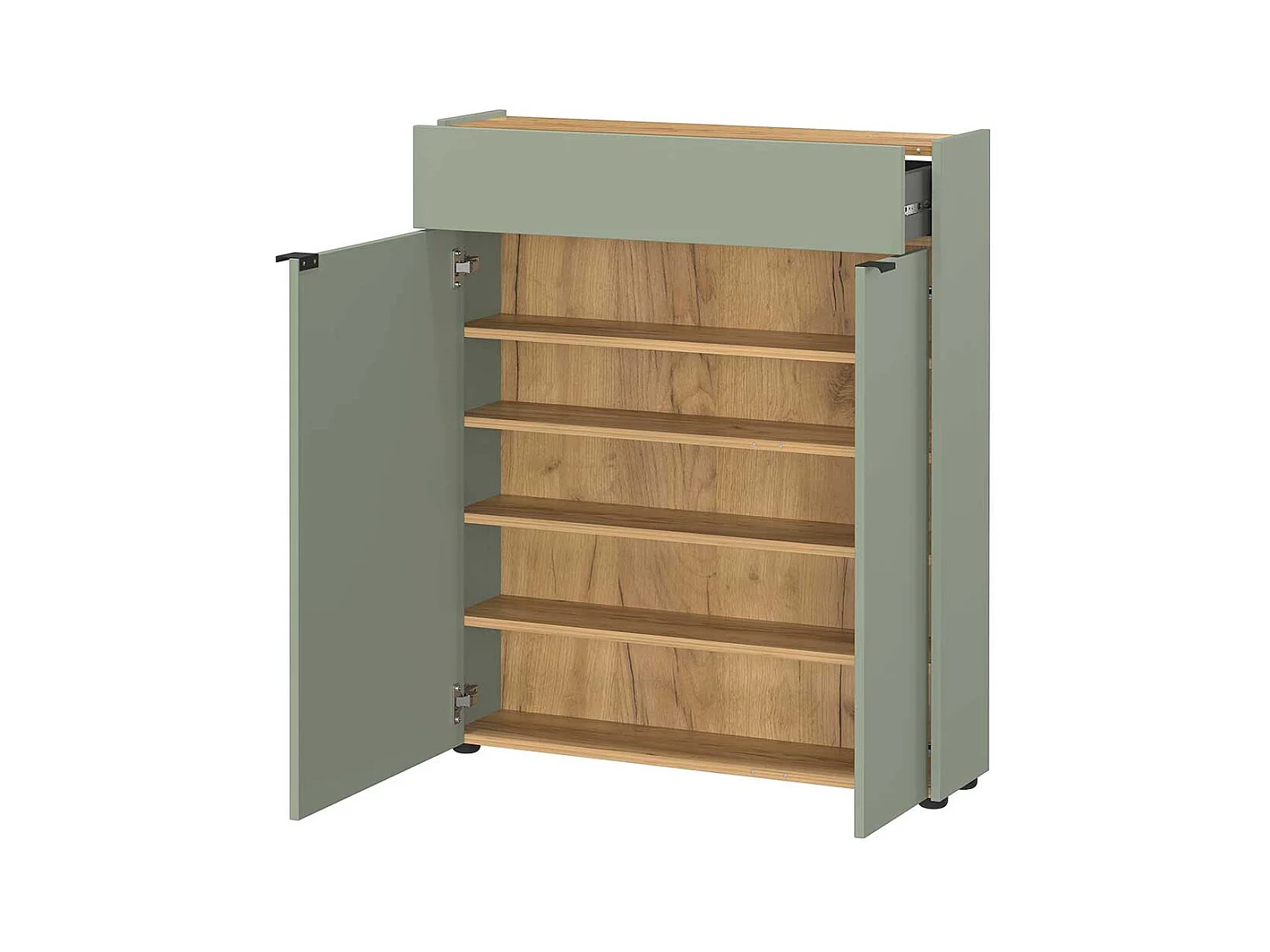 Schuhschrank Schuh Schrank in Graugrün mit Metallgriffen