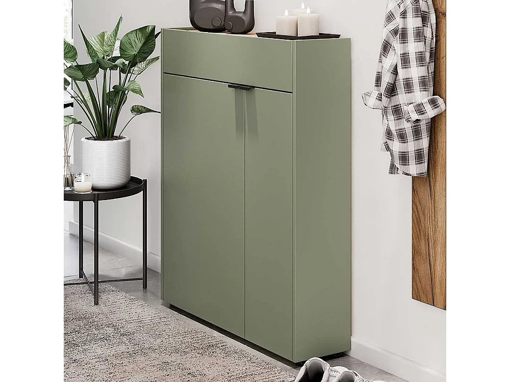 Schuhschrank Schuh Schrank in Graugrün mit Metallgriffen