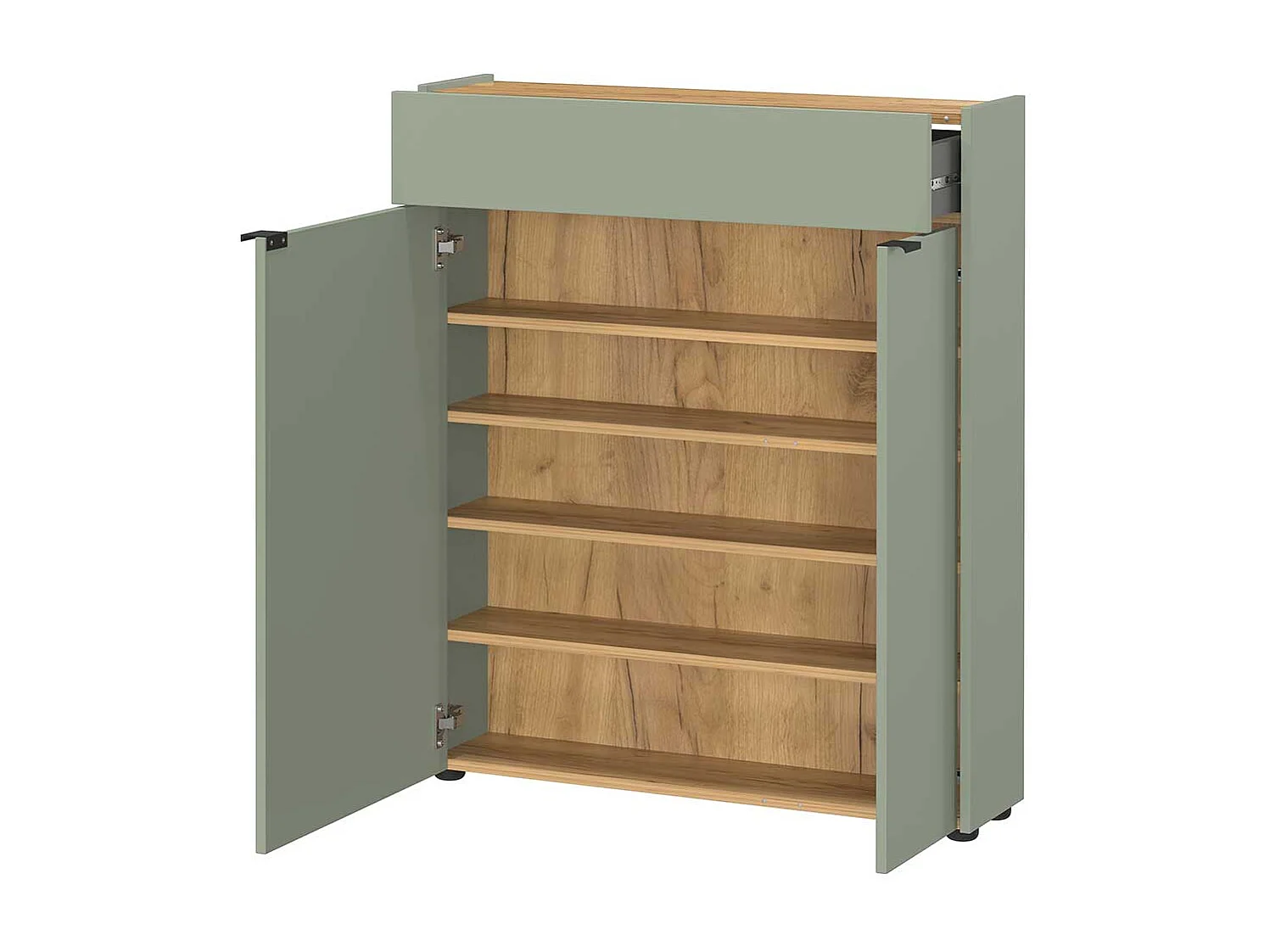 Schuhschrank Schuh Schrank in Graugrün mit Metallgriffen