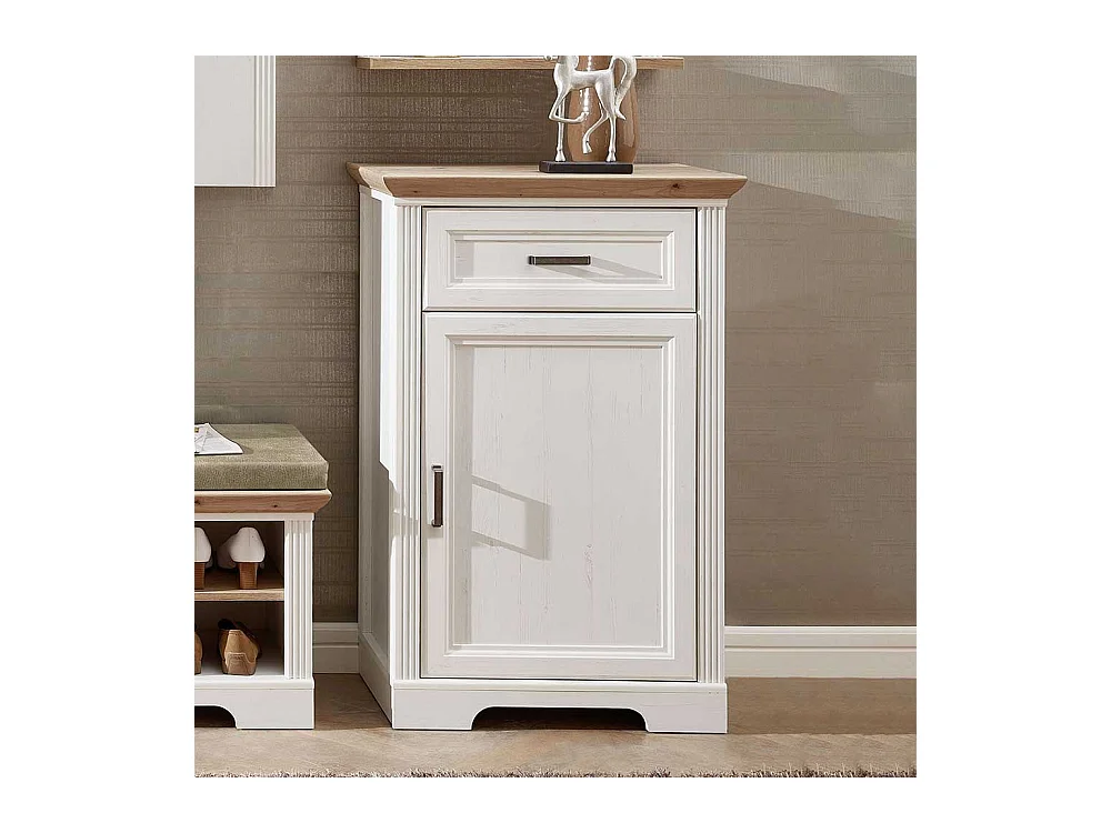 Landhaus Schuhkommode in Weiß und Eichefarben 65 cm breit