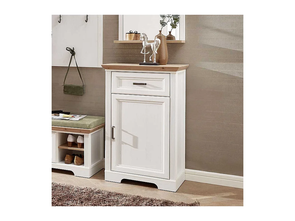Landhaus Schuhkommode in Weiß und Eichefarben 65 cm breit