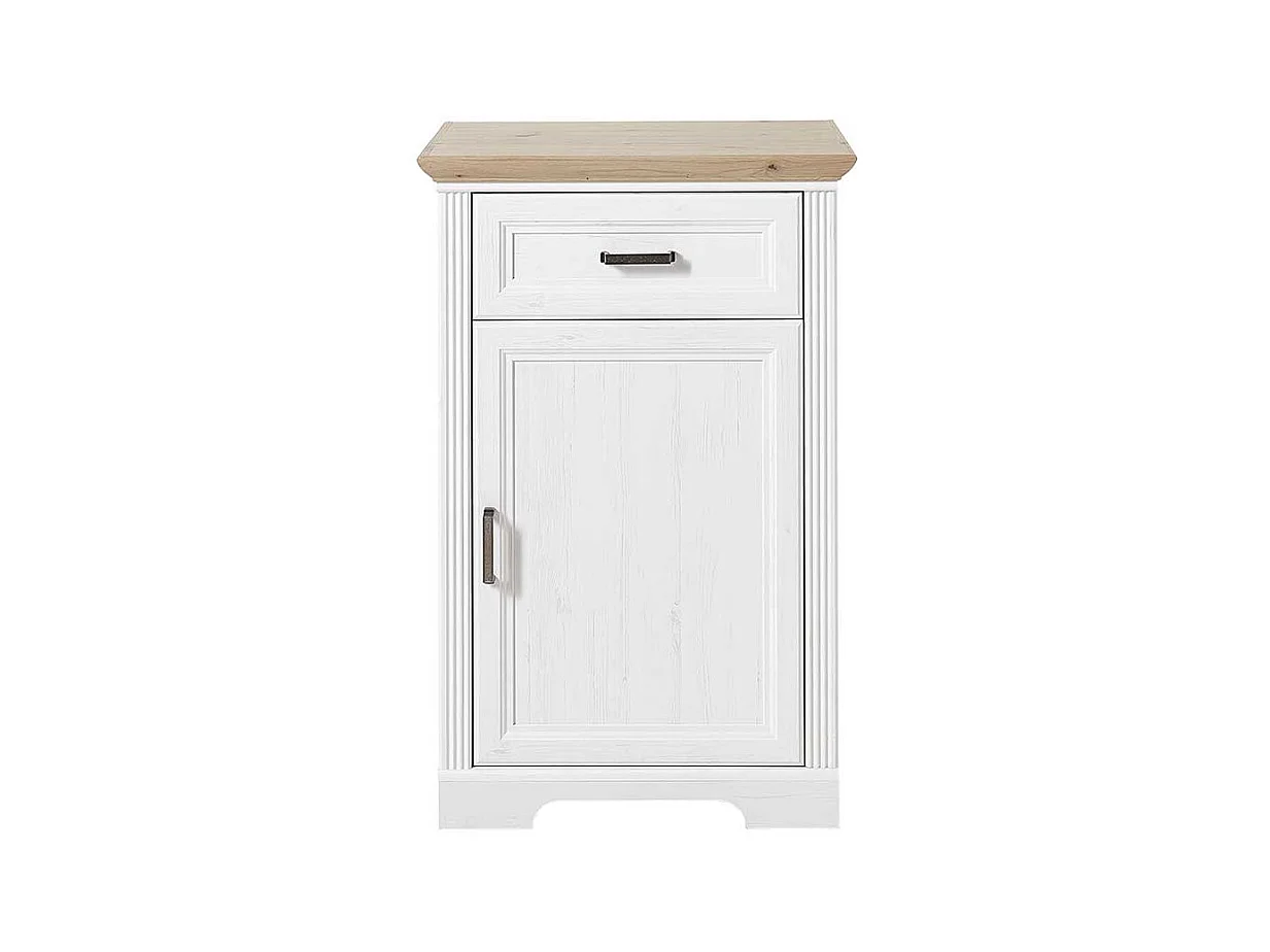 Landhaus Schuhkommode in Weiß und Eichefarben 65 cm breit