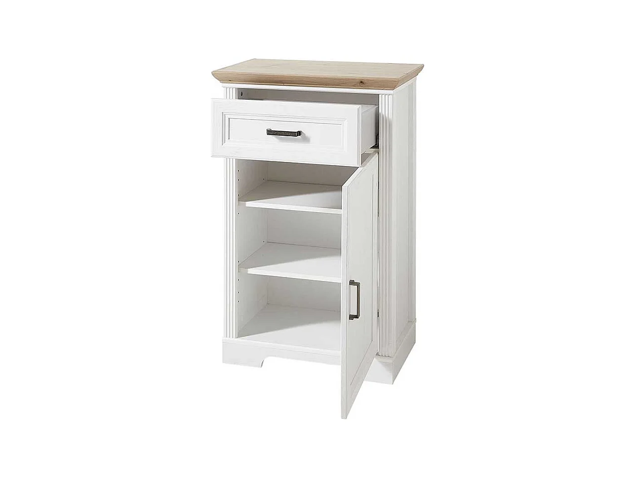 Landhaus Schuhkommode in Weiß und Eichefarben 65 cm breit
