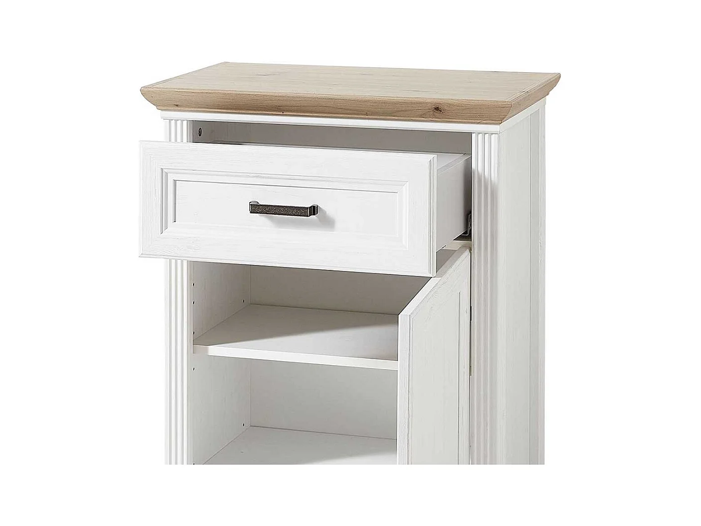 Landhaus Schuhkommode in Weiß und Eichefarben 65 cm breit