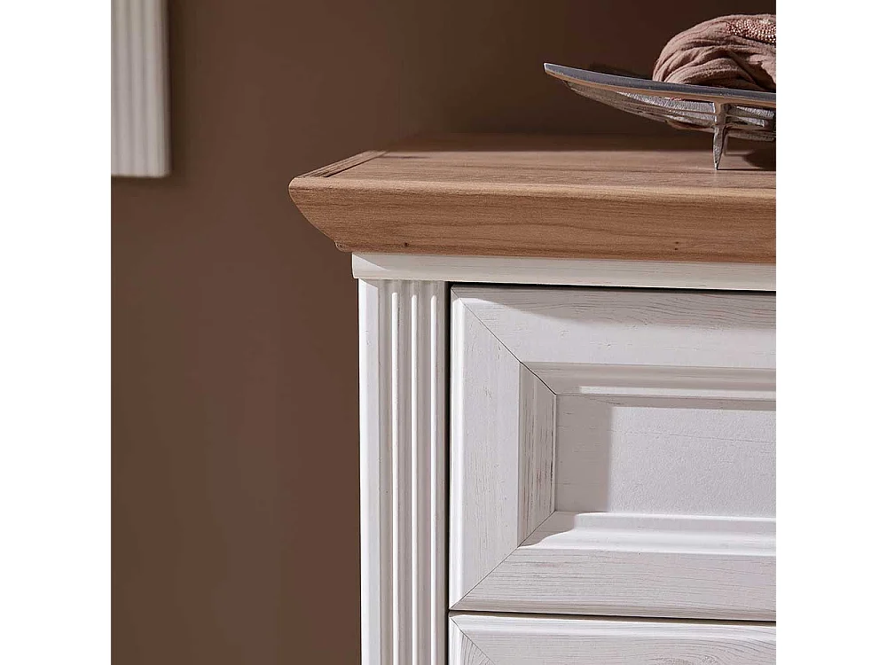 Landhaus Schuhkommode in Weiß und Eichefarben 65 cm breit