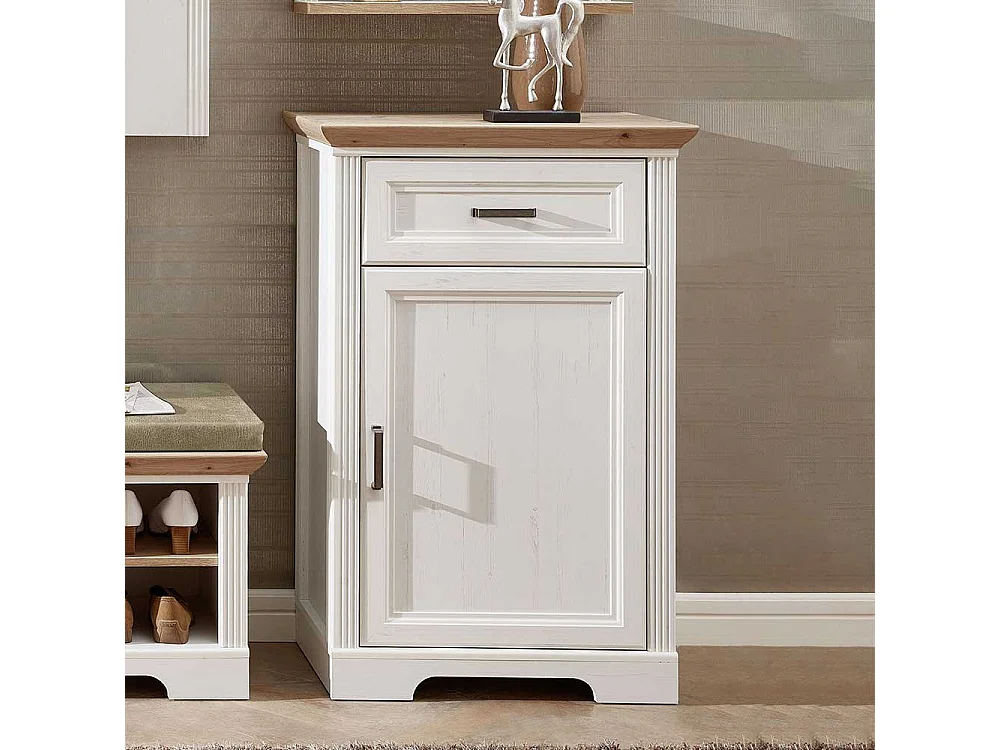 Landhaus Schuhkommode in Weiß und Eichefarben 65 cm breit