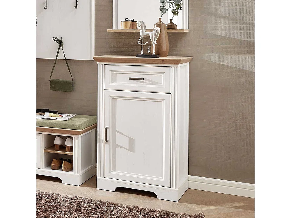 Landhaus Schuhkommode in Weiß und Eichefarben 65 cm breit