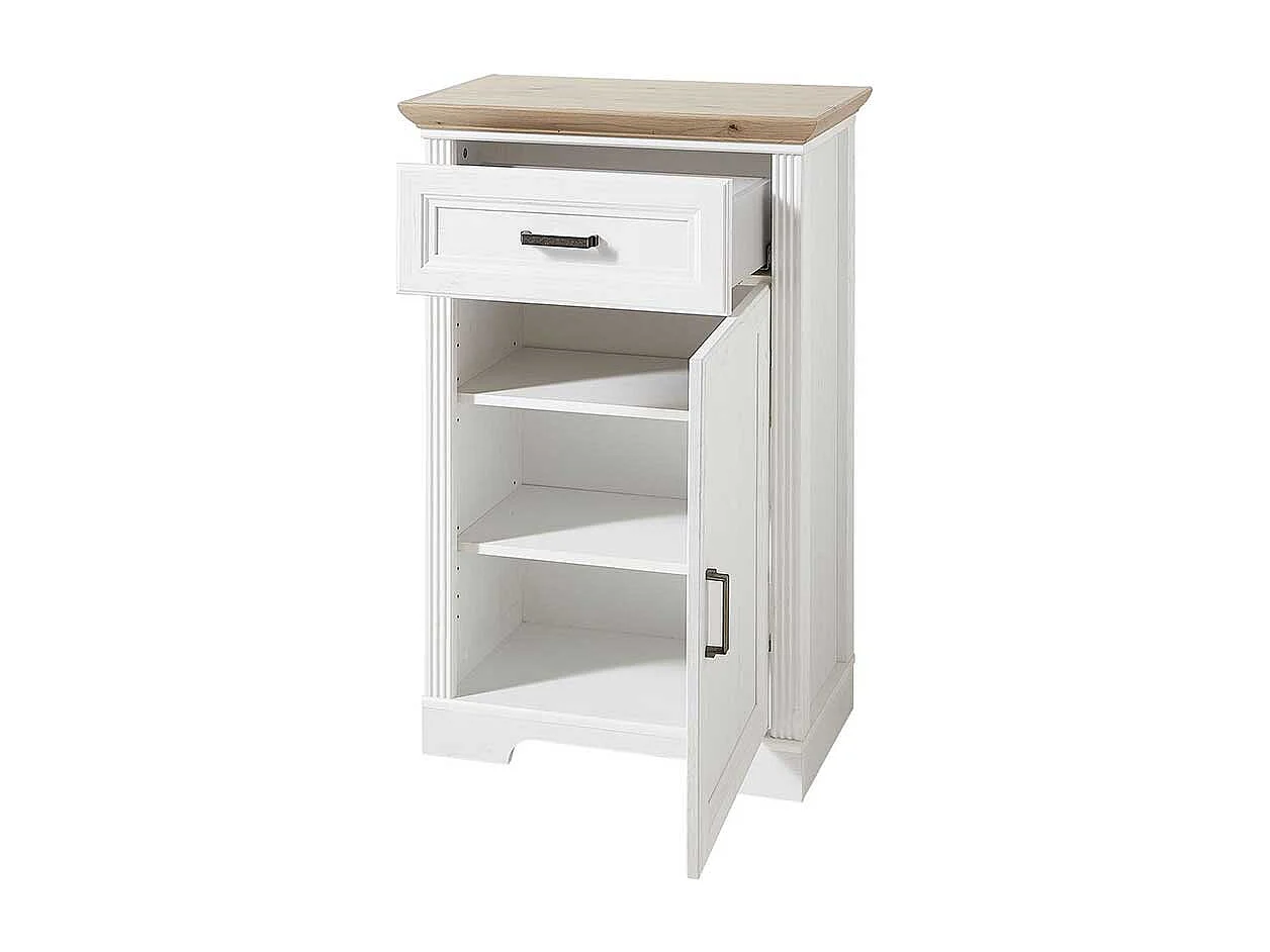 Landhaus Schuhkommode in Weiß und Eichefarben 65 cm breit