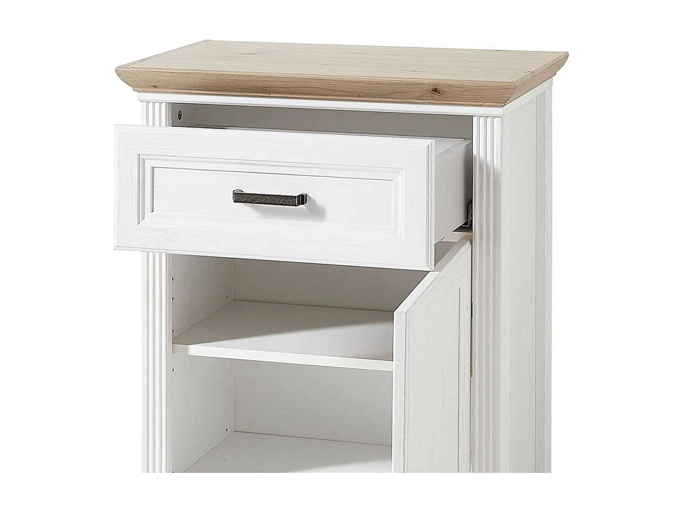 Landhaus Schuhkommode in Weiß und Eichefarben 65 cm breit