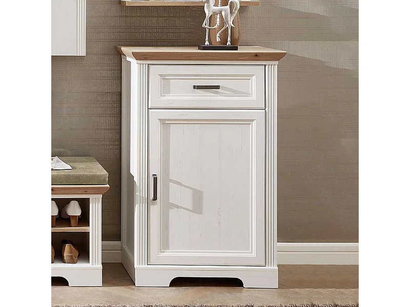 Landhaus Schuhkommode in Weiß und Eichefarben 65 cm breit