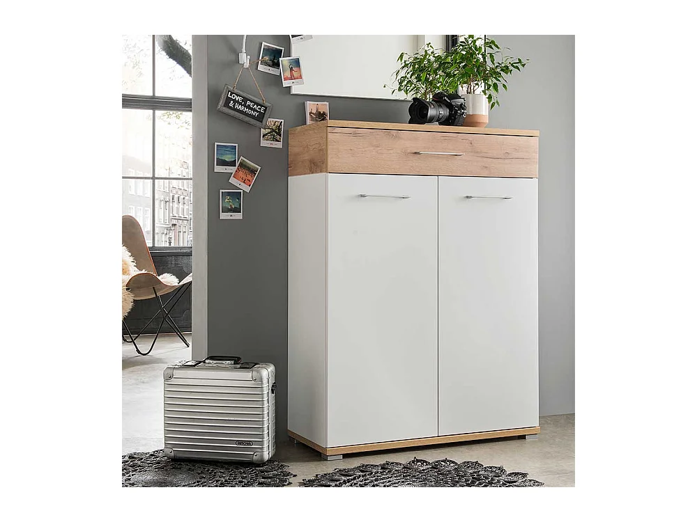 Schuhschrank in Weiß Eiche 90 cm