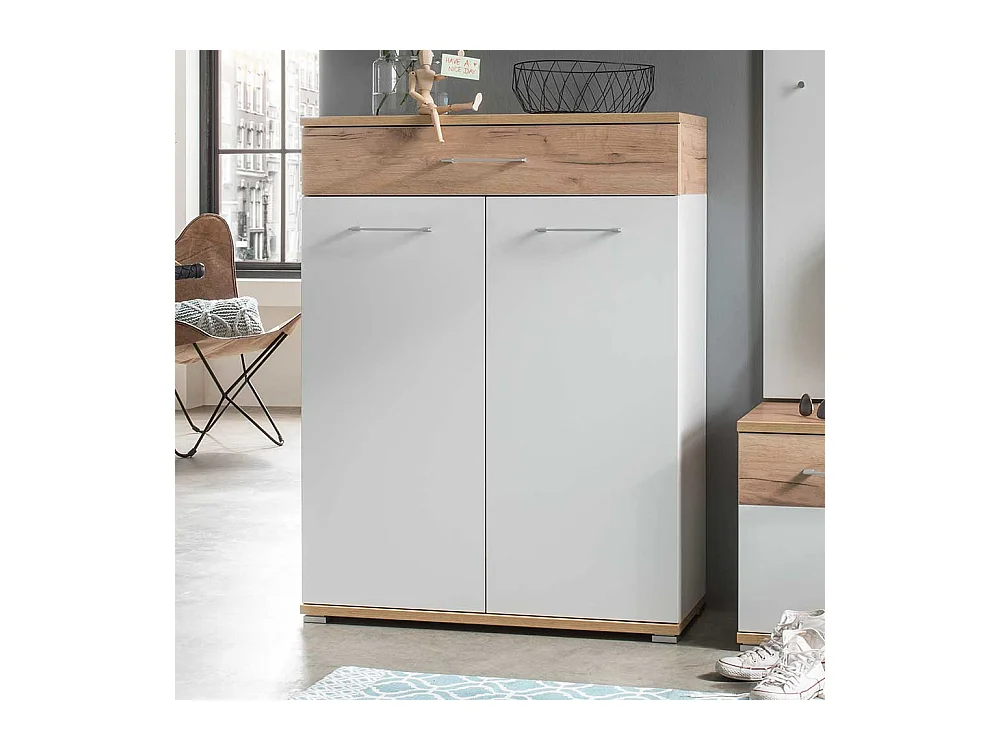 Schuhschrank in Weiß Eiche 90 cm