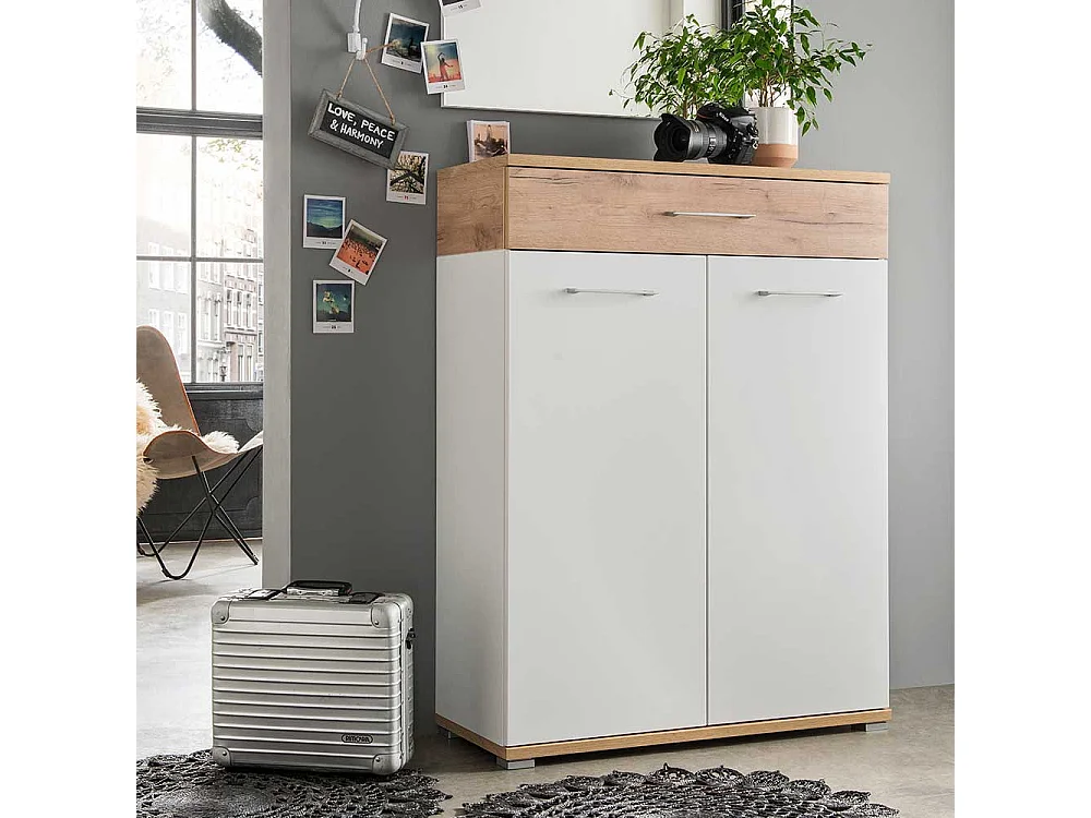 Schuhschrank in Weiß Eiche 90 cm