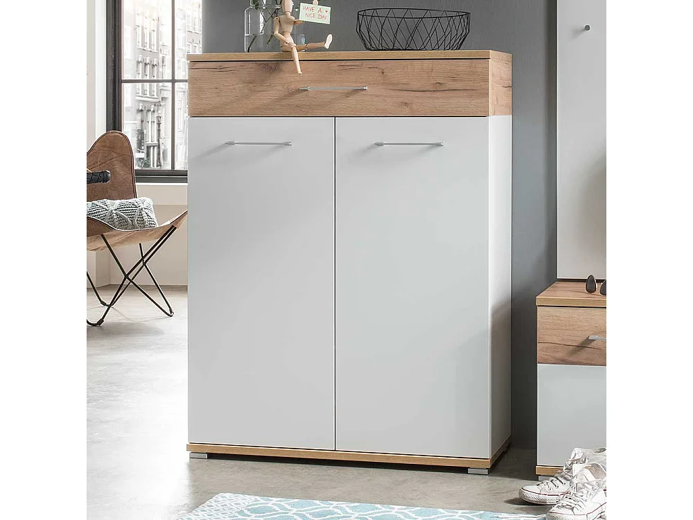 Schuhschrank in Weiß Eiche 90 cm