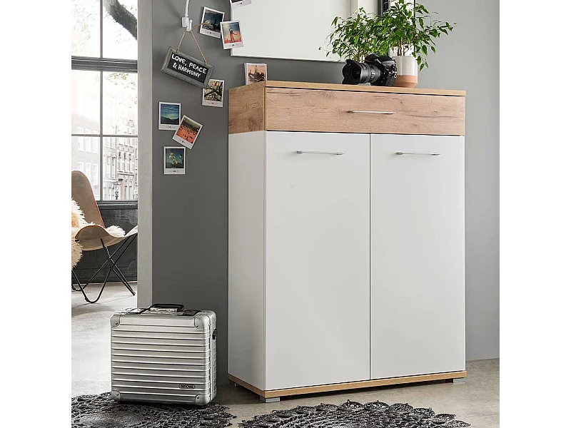Schuhschrank in Weiß Eiche 90 cm