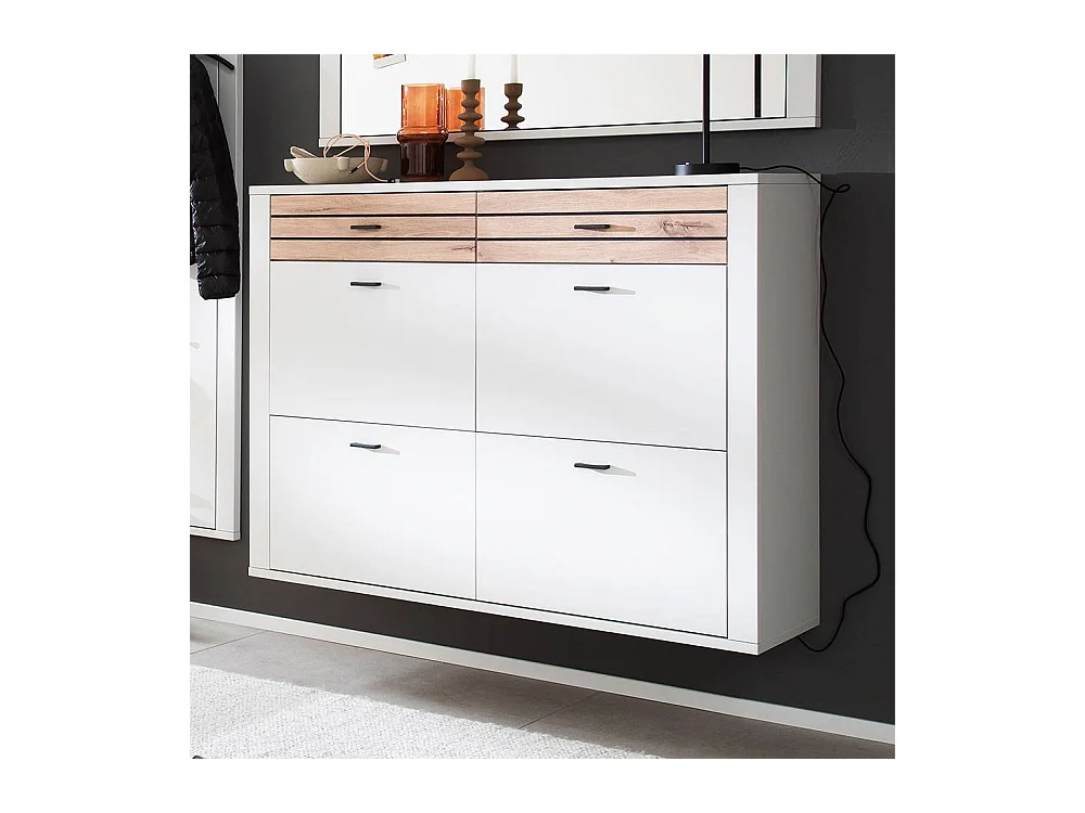 Schuhschrank Schuhklappenschrank in Lichtgrau mit Metallgriffen